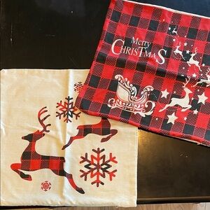 Plaid Christmas Pillow Covers - Red and Cream set of 2